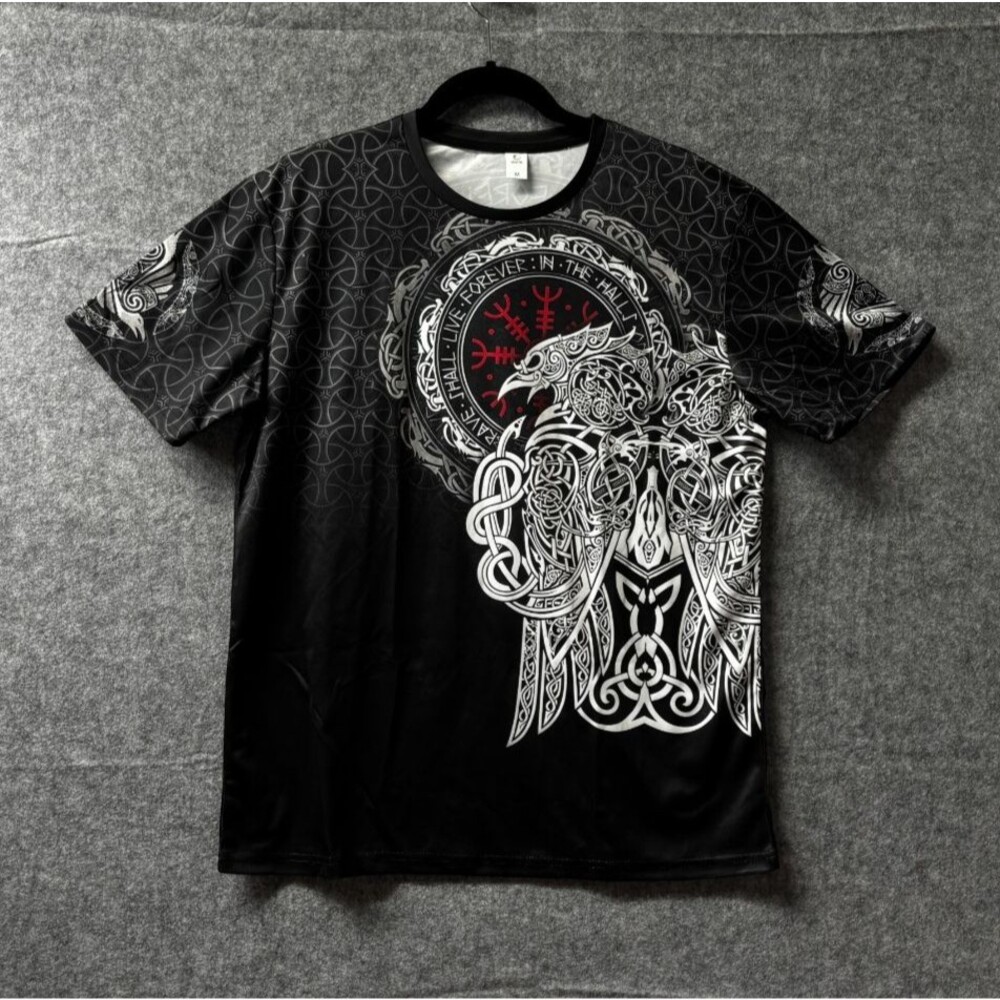 DENATER Viking Raven Valhalla T-Shirt Men’s M Black Norse All Over Print